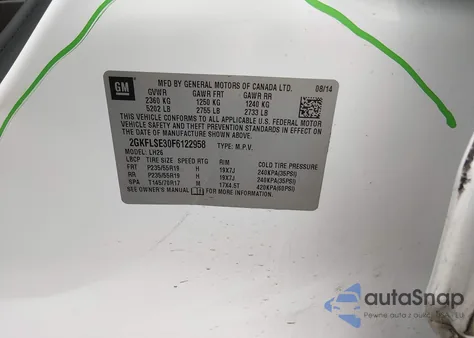 2015 GMC Terrain Slt-1 from USA, damaged, VIN 2GKFLSE30F6122958